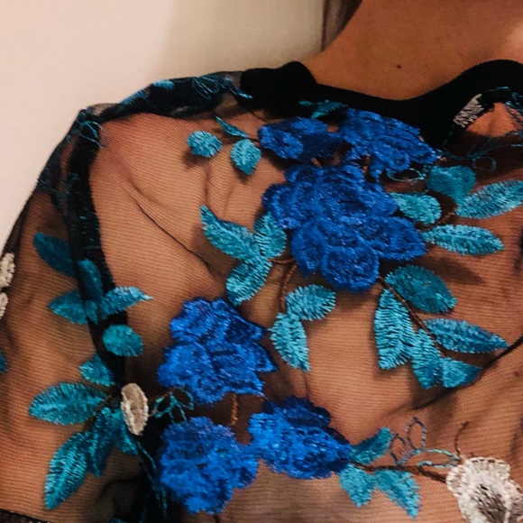 Embroidered Floral Sheer Mesh Crop Top - Picture 8 of 8